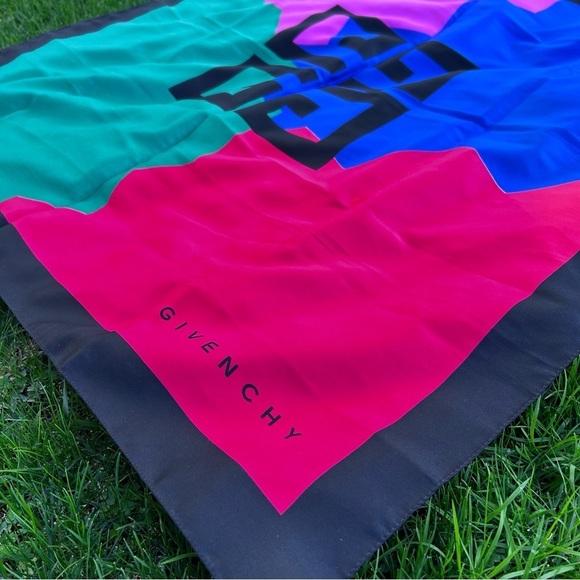 GIVENCHY 1990's Vintage Givenchy Parfums Colour Block Logo Scarf Wrap - Picture 3 of 4